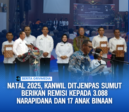 Natal 2025, Kanwil DitjenPAS Sumut Berikan Remisi kepada 3.088 Narapidana dan 17 Anak Binaan