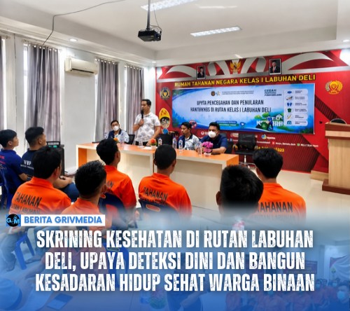 Petugas medis melakukan skrining kesehatan dan penyuluhan hidup sehat kepada warga binaan di Rutan Kelas I Labuhan Deli, Medan.