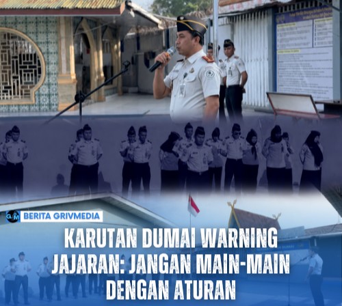 Karutan Dumai Enang Iskandi memberikan arahan kepada seluruh pegawai saat apel pagi di lapangan Rutan Kelas IIB Dumai terkait disiplin, integritas, dan kepatuhan SOP.