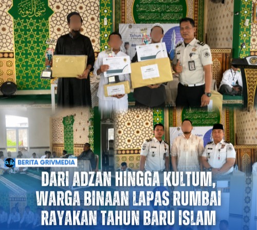 Warga binaan Lapas Narkotika Kelas IIB Rumbai menerima hadiah dan sertifikat usai mengikuti lomba adzan, imam, kultum, dan cerdas cermat dalam peringatan Tahun Baru Islam 1448 Hijriah.