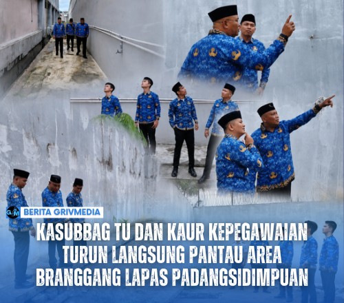 Kasubbag TU, Kaur Kepegawaian, dan staf Lapas Kelas IIB Padangsidimpuan melakukan kontrol keliling area branggang untuk memperkuat pengawasan dan deteksi dini gangguan keamanan.
