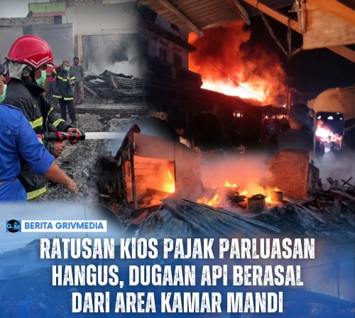 Kobaran api dan asap tebal membakar ratusan kios di Pasar Dwikora atau Pajak Parluasan Kota Pematangsiantar pada dini hari.