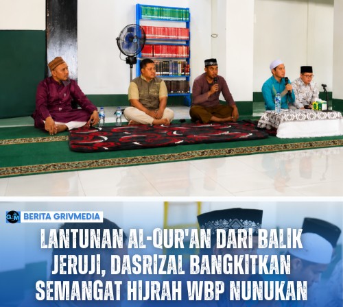 Qori Internasional Dasrizal memberikan tausiyah dan melantunkan ayat suci Al-Qur'an di hadapan warga binaan Lapas Kelas IIB Nunukan dalam kegiatan pembinaan spiritual.