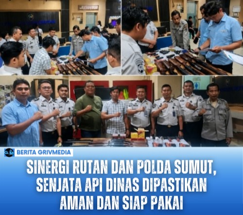 Tim Ditintelkam Polda Sumut melakukan pemeriksaan dan pengawasan senjata api dinas milik petugas pengamanan Rutan Kelas I Labuhan Deli untuk memastikan keamanan dan kelayakan penggunaan.
