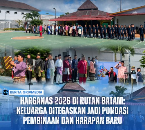 Upacara Hari Keluarga Nasional 2026 di Lapangan Rutan Kelas IIA Batam yang diikuti pegawai, CPNS, dan warga binaan pemasyarakatan.