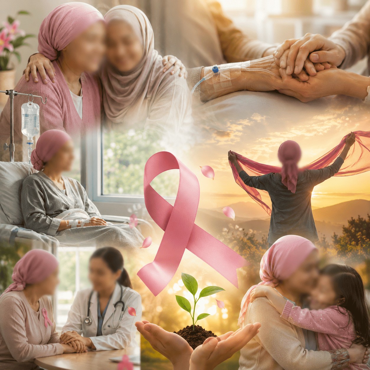Pejuang kanker didampingi keluarga dan tenaga medis di ruang perawatan sebagai simbol harapan, keberanian, dan semangat menjalani pengobatan.