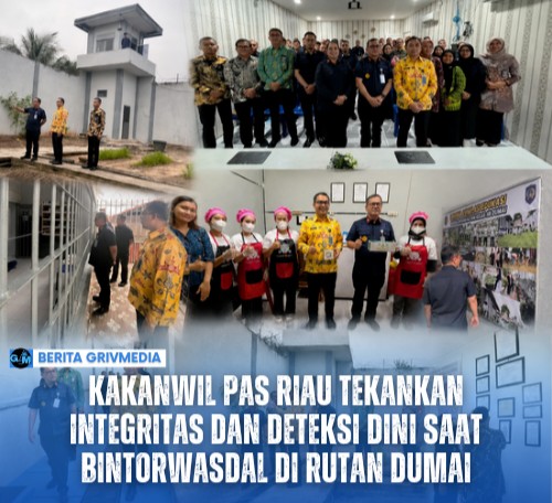 Kakanwil Ditjen Pemasyarakatan Riau Rudy Fernando Sianturi memberikan pengarahan kepada jajaran petugas Rutan Kelas IIB Dumai dalam kegiatan Bintorwasdal.