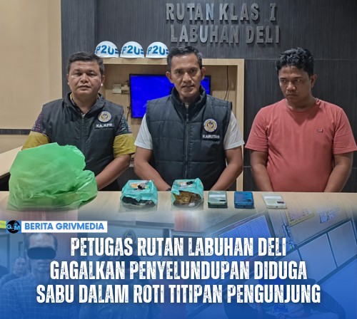 Petugas Rutan Kelas I Labuhan Deli memeriksa barang titipan pengunjung dan menemukan dua paket diduga sabu yang disembunyikan di dalam roti kemasan.