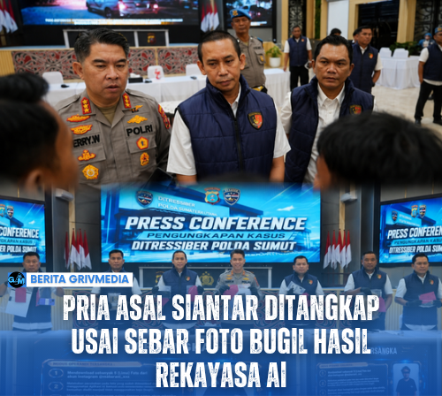 Polisi dan pejabat sedang konferensi terkait kasus penyebaran foto rekayasa AI.