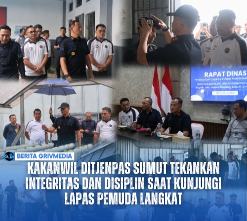 Kakanwil Ditjenpas Sumut memberikan arahan kepada jajaran pegawai saat kunjungan kerja di Lapas Pemuda Kelas III Langkat.