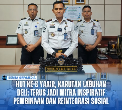 Kepala Rutan Kelas I Labuhan Deli Eddy Junaedi menyampaikan ucapan selamat HUT ke-8 Yayasan Anugerah Insani Residivis (YAAIR) sebagai bentuk dukungan terhadap pembinaan dan reintegrasi sosial warga binaan.