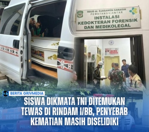 Petugas mengevakuasi jenazah siswa Dikmata TNI AD Genial Gavensi Gulo di Rindam I/BB Pematangsiantar untuk menjalani pemeriksaan forensik.