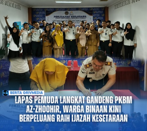 Penandatanganan kerja sama Lapas Pemuda Kelas III Langkat dengan PKBM Az-Zhoohir untuk penyelenggaraan pendidikan kesetaraan bagi warga binaan.