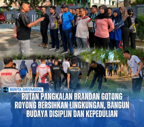 Kepala Rutan Pangkalan Brandan bersama pegawai dan warga binaan melaksanakan gotong royong membersihkan lingkungan di sekitar Rutan Kelas IIB Pangkalan Brandan.