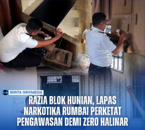 Petugas Lapas Narkotika Kelas IIB Rumbai melakukan razia rutin di blok hunian warga binaan sebagai upaya mendukung program Zero Halinar.