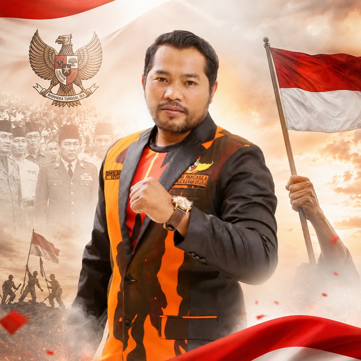 Ketua PAC Pemuda Pancasila Siantar Utara David Sibarani mengajak masyarakat mengenang jasa pahlawan dan mengibarkan Merah Putih