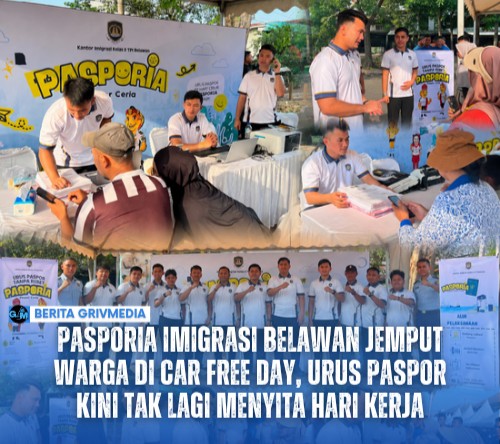Petugas Kantor Imigrasi Kelas II TPI Belawan melayani masyarakat dalam program Pasporia saat Car Free Day di Jalan Sumatera, Belawan I.
