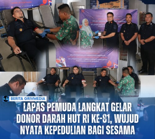 Kepala Lapas, pejabat struktural, dan pegawai Lapas Pemuda Kelas III Langkat mengikuti kegiatan donor darah bersama PMI Kabupaten Langkat dalam rangka HUT RI ke-81.