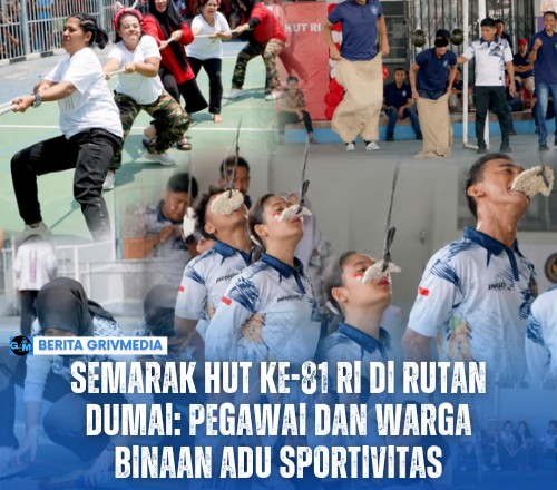 Pegawai dan warga binaan Rutan Kelas IIB Dumai mengikuti perlombaan HUT ke-81 Kemerdekaan RI.