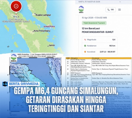 Gempa bumi M6,4 mengguncang Simalungun Sumatra Utara pada 15 Agustus 2026