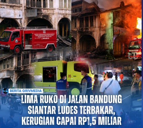 Lima ruko di Jalan Bandung Pematangsiantar hangus terbakar pada Sabtu malam 22 Agustus 2026.