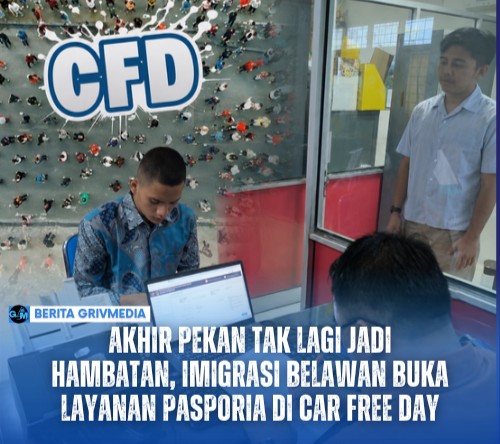 Petugas Imigrasi Belawan melayani masyarakat dalam program Pasporia di Car Free Day Medan Belawan.