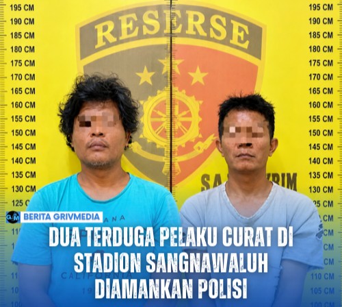 Sat Reskrim Polres Pematangsiantar mengamankan dua terduga pelaku pencurian aluminium di Stadion Sangnawaluh.