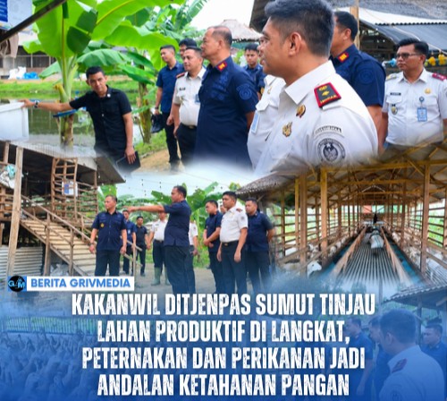 Kakanwil Ditjenpas Sumatera Utara Jalu Yuswa Panjang bersama jajaran meninjau lahan peternakan dan budi daya ikan UPT Pemasyarakatan Rayon Langkat di Desa Cempa, Kecamatan Hinai, Kabupaten Langkat.